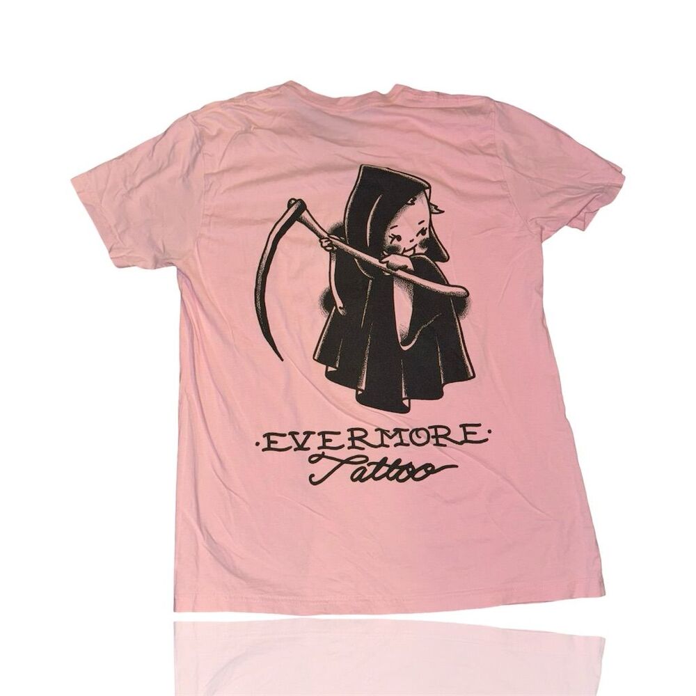 Grim Reaper Tattoo Graphic Tee: Evermore Tattoo Company: OLD style: PINK